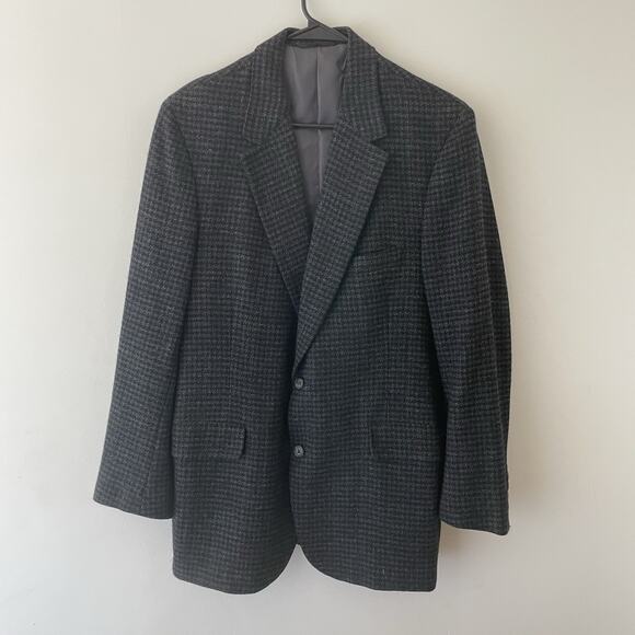 Vintage Men’s Blazer 42R Lambswool Gray Houndstooth Sport Coat Jacket Union Made - Picture 1 of 11